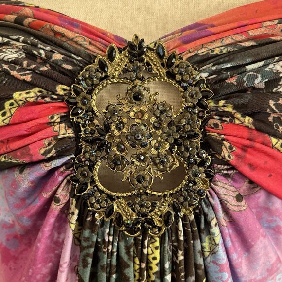 Boston Proper Boho Goddess Strapless Maxi Dress Size M Hippie Medallion Beading - Picture 8 of 14